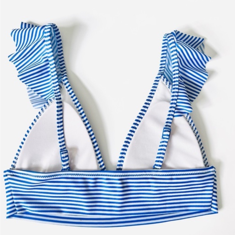 aerie Blue & White Striped Ruffle V-Neck Bikini Top - Picture 2 of 7